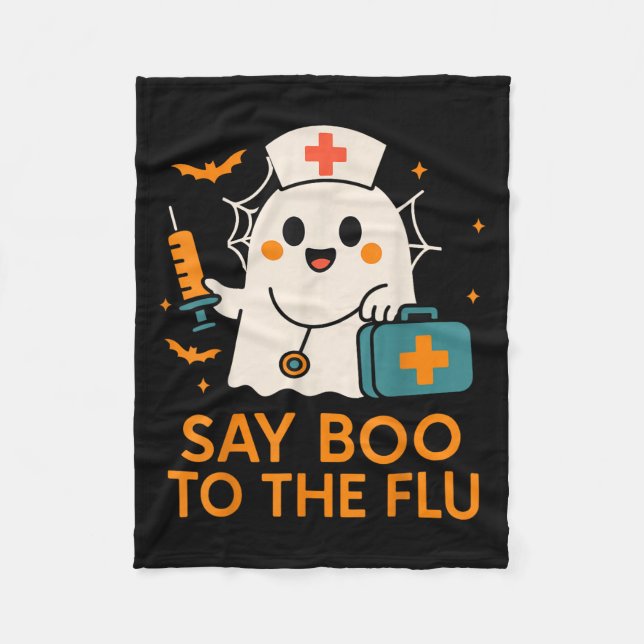Couverture Polaire Dites Boo À L'Infirmière Grippe Halloween Vaccine  (Devant)