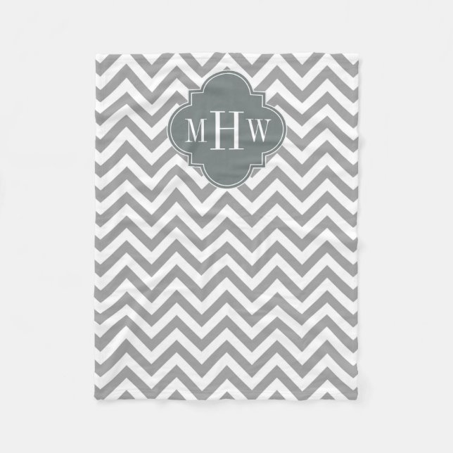 Couverture Polaire Dk Gray Lg Chevron Charcoal Quatrefoil 3 monogram (Devant)
