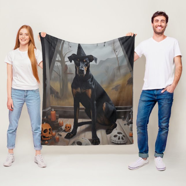 Couverture Polaire Doberman Citrouille Halloween effroi (En situation)
