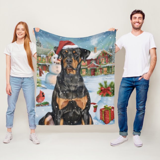 Couverture Polaire Doberman Winter Wonderland Christmas Joy (En situation)