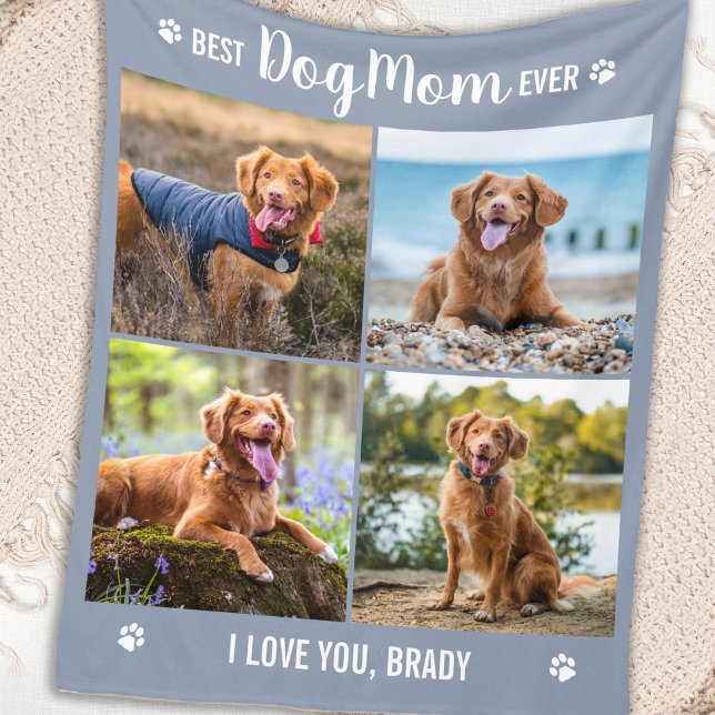 Couverture Polaire DOG MOM Moderne Personnalisé 4 Photo Collage (Créateur téléchargé)