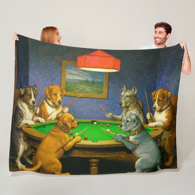 Couverture Polaire Dogs Playing Snooker Billiards Fun Spoof (En situation)