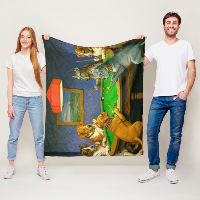 Couverture Polaire Dogs Playing Snooker Billiards Fun Spoof (En situation)