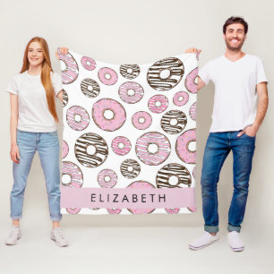 Couverture Polaire Donuts Roses, Donuts Blancs, Sprinkings, Votre Nom
