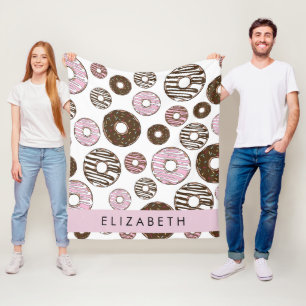 Couverture Polaire Donuts Roses, Donuts Brown, Sprinkings, Votre Nom