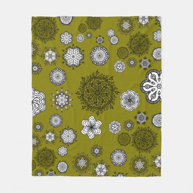 Couverture Polaire Doodle Mandelas sur rideau vert (Devant)
