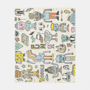 Couverture Polaire Doodles Wacky : jeu de caractères Vintage