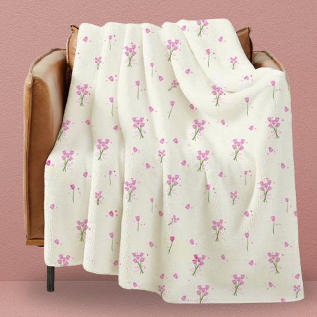 Couverture Polaire Dorm Moderne Fille Tulipes rose Floral (Throw Blanket)