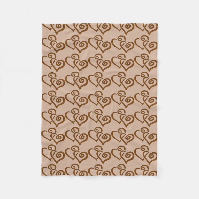 Couverture Polaire Double Chocolat Brown Coeurs Motif (Devant)