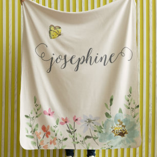 Couverture Polaire Douce aquarelle Floral Butterfly Girl Custom
