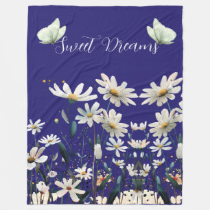 Couverture Polaire Douces rêves blanche daisy florale bleue