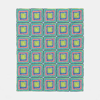 Couverture Polaire Doux Carré Granny Retro Moderne Bleu Citron