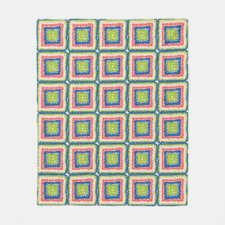 Couverture Polaire Doux Retro Moderne Carré Granny Corail Sarcelle