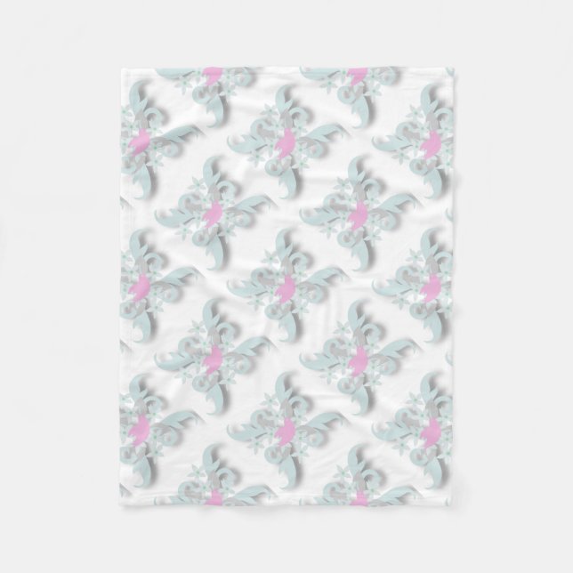 Couverture Polaire Dove rose avec Fleurs et Fronds en argent (Devant)