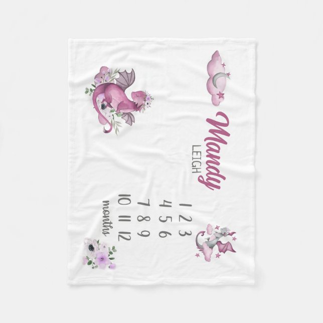Couverture Polaire Dragon Baby Girl Milestone Blanket Dragon Nouveau- (Devant)