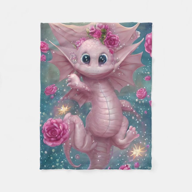 Couverture Polaire Dragon Bébé Rose (Devant)