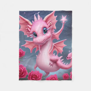 Couverture Polaire Dragon rose mignon aux fleurs roses
