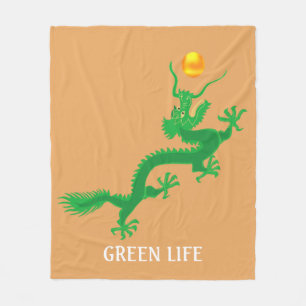 Couverture Polaire Dragon Vert avec Balle de Soleil Doré sur Orange C