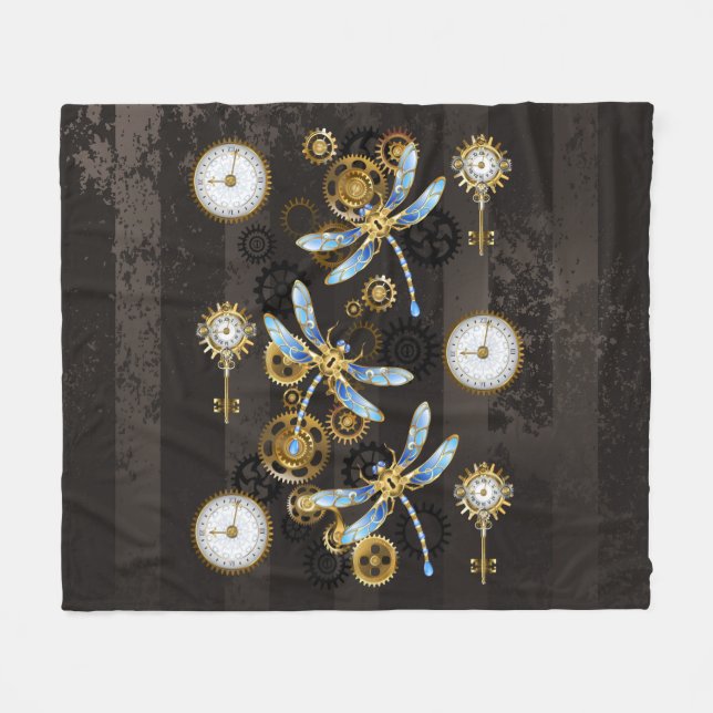 Couverture Polaire Dragonflies de Steampunk sur arrière - plan rayé b (Devant (Horizontal))
