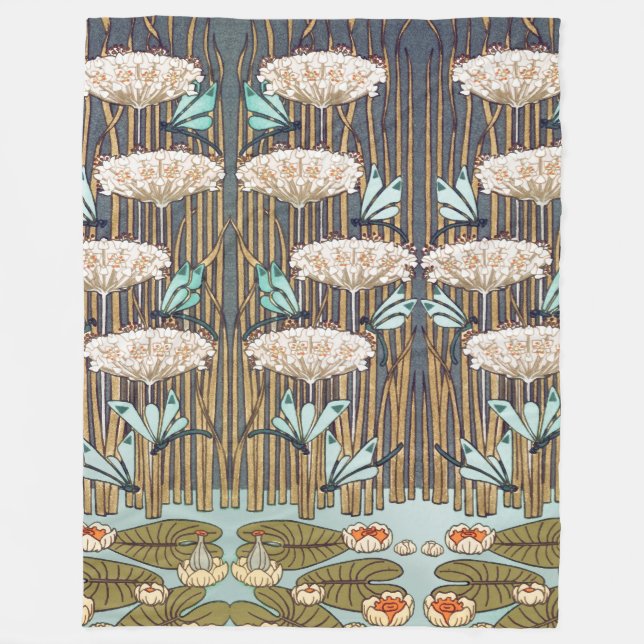 Couverture Polaire Dragonflies Water Lilies Marais Art Nouveau (Devant)