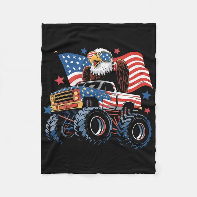 Couverture Polaire Drapeau américain 4 juillet Monster Truck Bald Eag (Devant)