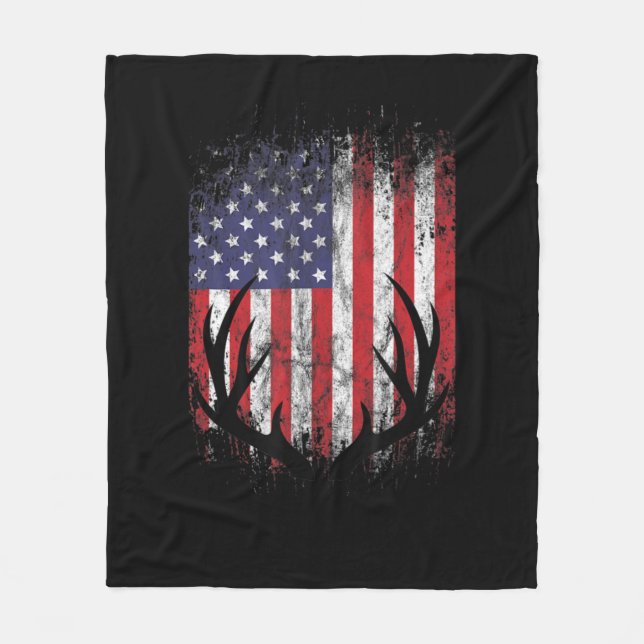 Couverture Polaire Drapeau américain Chasse aux cerfs Buck Antlers (Devant)