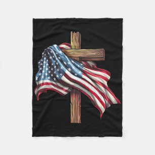 Couverture Polaire Drapeau Américain Croix Chrétienne Jésus 4 Juillet
