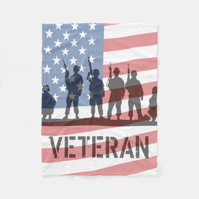 Couverture Polaire Drapeau américain et soldats simples - vétéran (Devant)
