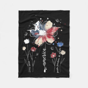 Couverture Polaire Drapeau américain floral d'été de fleurs sauvages