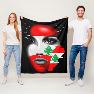 Couverture Polaire Drapeau et carte du Liban sur le visage de la fill
