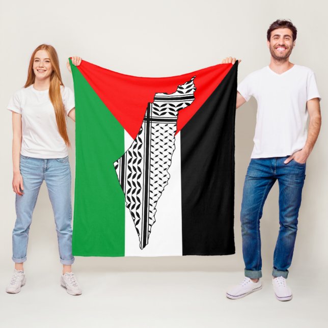 Couverture Polaire Drapeau palestinien et carte avec Motif Keffiyeg (En situation)