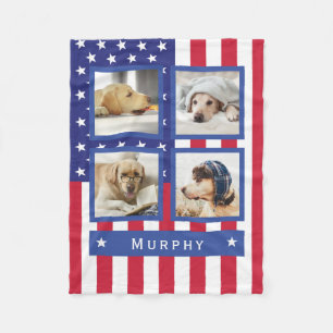 Couverture Polaire Drapeau Patriotique Américain 4 Monogramme Chien