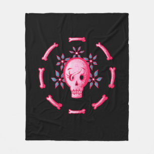Couverture Polaire Drôle Crâne rose Halloween Whimsigoth