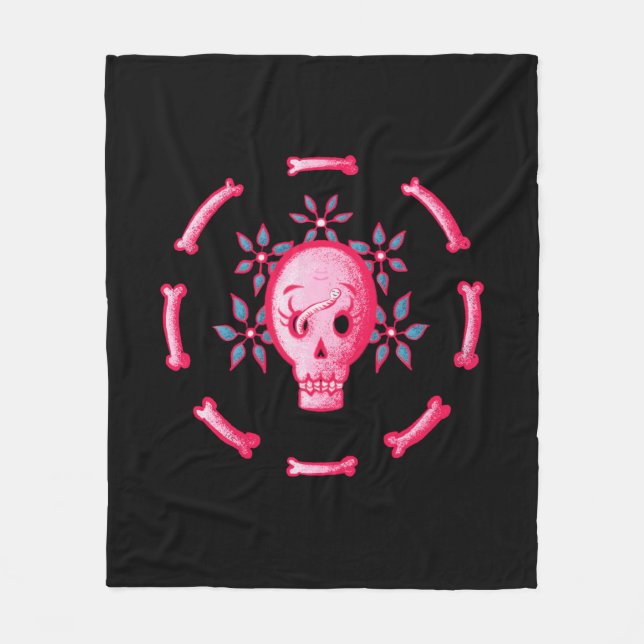 Couverture Polaire Drôle Crâne rose Halloween Whimsigoth (Devant)