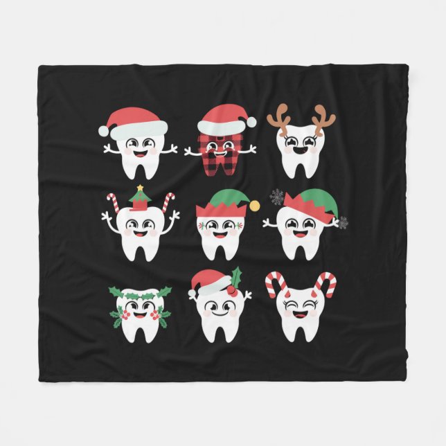 Couverture Polaire Drôle Dental Noël Dents mignon Noël Dentiste (Devant (Horizontal))