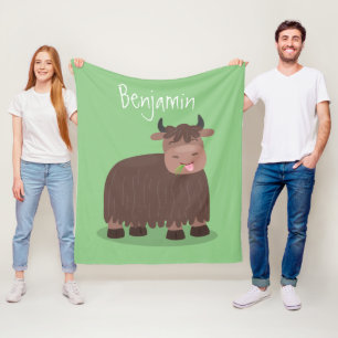 Couverture Polaire Drôle joyeux yak mangeant de l'herbe dessin d'illu