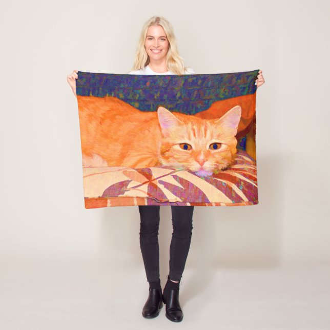 Couverture Polaire Drôle mignon Bright Orange Tabby Chat (En situation)