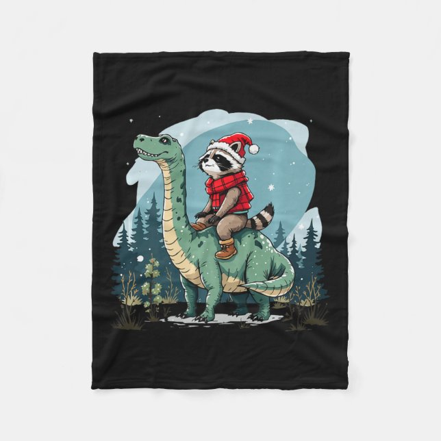 Couverture Polaire Drôle Raccoon de Noël équitation Dinosaur Trex Ani (Devant)