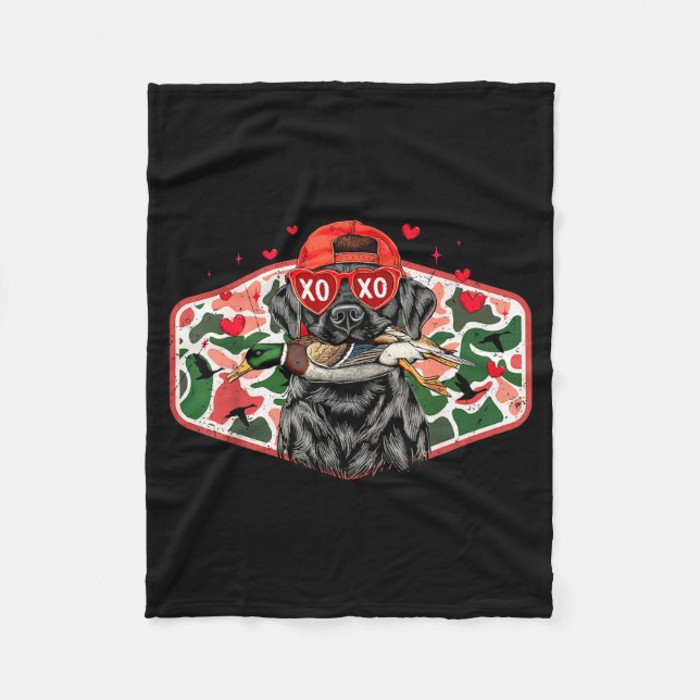 Couverture Polaire Duck Hunting Black Lab Camo Valentine's Day Xoxo H (Devant)