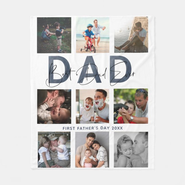 Couverture Polaire Dusty Blue Meilleur Papa Jamais Photo Collage 1er  (Devant)