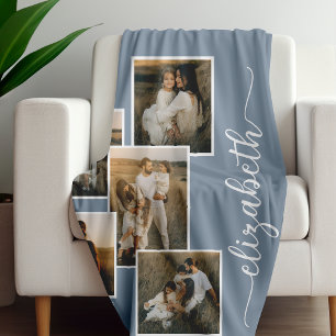 Couverture Polaire Dusty Blue Personnalisé Avec Le Nom 5 Photo Collag