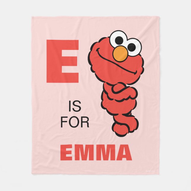 Couverture Polaire E est pour Elmo | Rose - Ajouter Votre Nom (Devant)