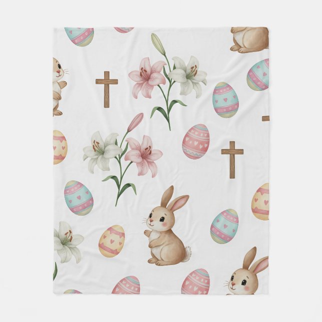 Couverture Polaire Easter Whimsy – Seamless Bunny & Lily Pattern (Devant)