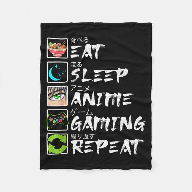 Couverture Polaire Eat Sleep Anime Gaming Repeat Gamer Men Teen Boy A (Devant)