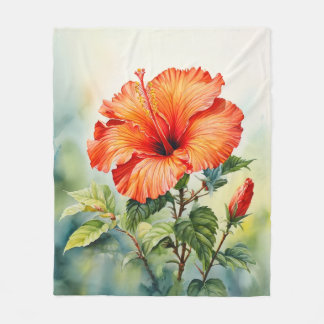 Couverture Polaire Écharpe florale aquarelle à l'hibiscus orange