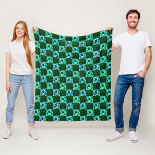 Couverture Polaire Échecs ou cyan vert et bleu ciel, avec rectangle