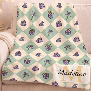 Couverture Polaire École de Sorciers Monogramme Personnalisé Nom Vert