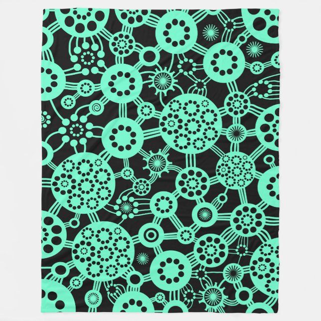 Couverture Polaire Écosystème - Turquoise sur Noir (Devant)