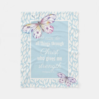 Couverture Polaire Écriture papillon chrétien bleu
