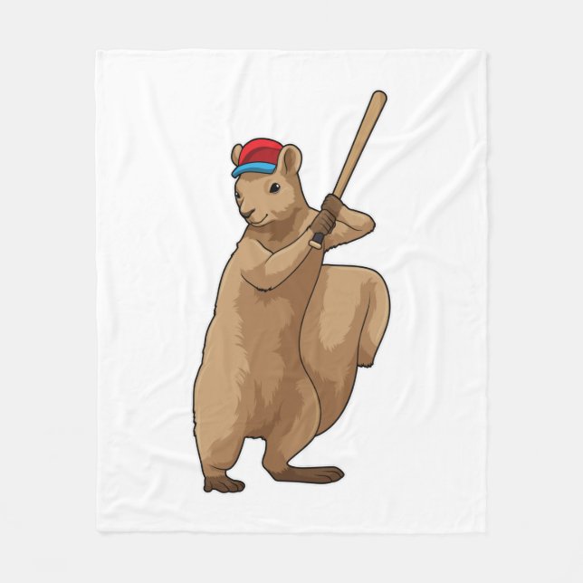 Couverture Polaire Écureuil au baseball avec batte de baseball (Devant)